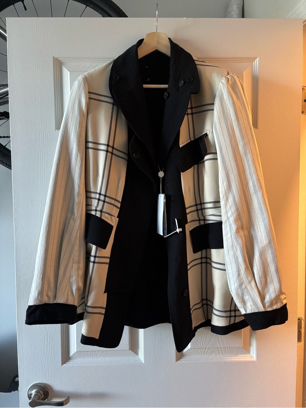 Maison Martin Margiela Reversible Black and Cream Plaid Mixed-Media Blazer